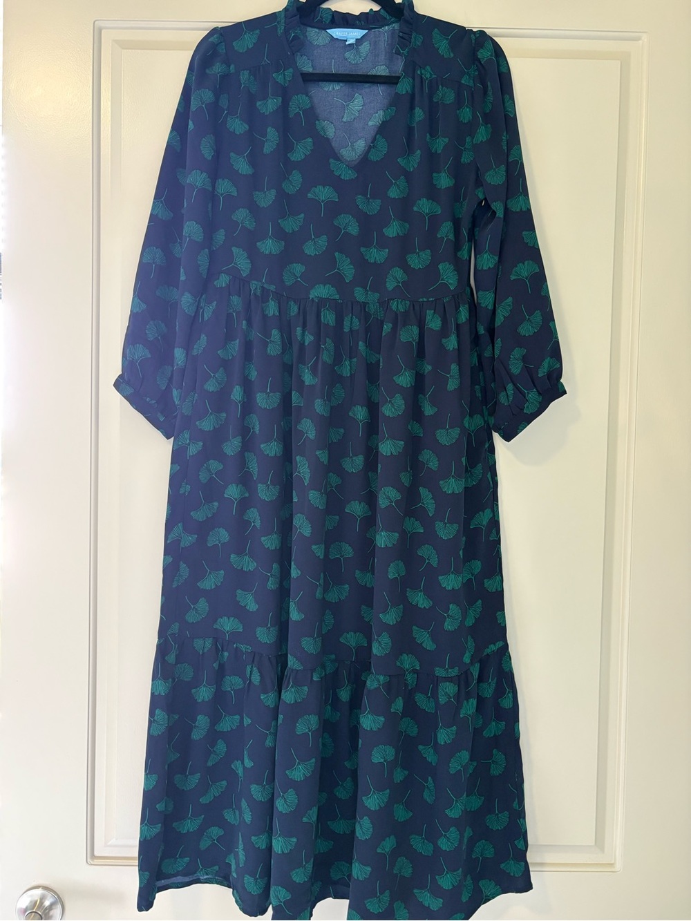 Draper James Navy Dress with Teal Leaf Print